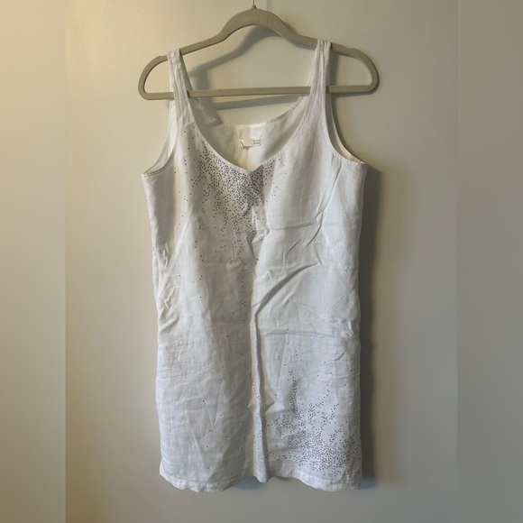 Eileen Fisher 100% Irish linen white tank dress with tiny sequins, size 10 - Picture 3 of 8